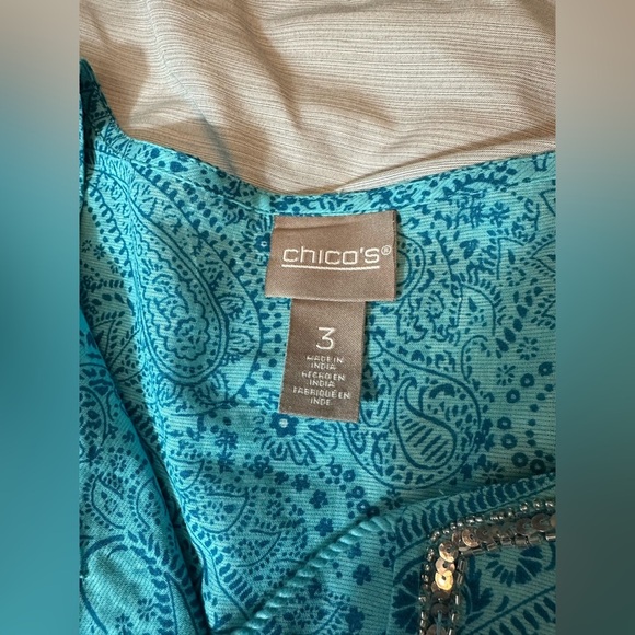 Chicos Faraway Land Embellished Blue Tunic XL 16 #1626 - Picture 8 of 11